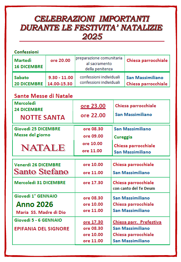 Calendario liturgico Natale 2025